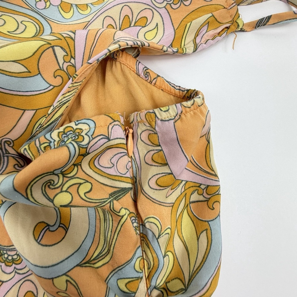 American Eagle One Shoulder Paisley Mini Dress Women's Large Orange Multi - Picture 5 of 10